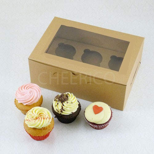 6 Cupcake Window Kraft Brown Box($2.00/pc x 25 units)