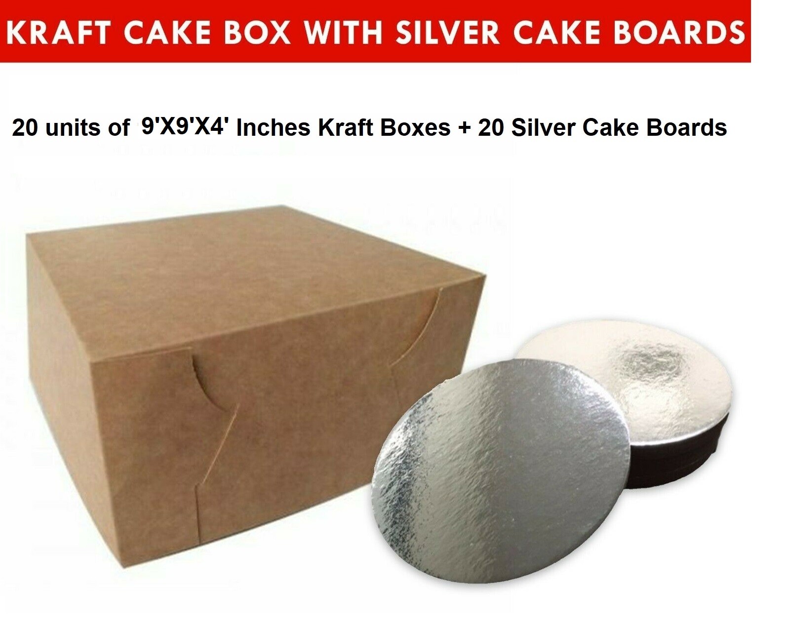 Kraft Cake Boxes with Round boards - 9" x 9" x 4" ($3.7 /pc x 20 units)
